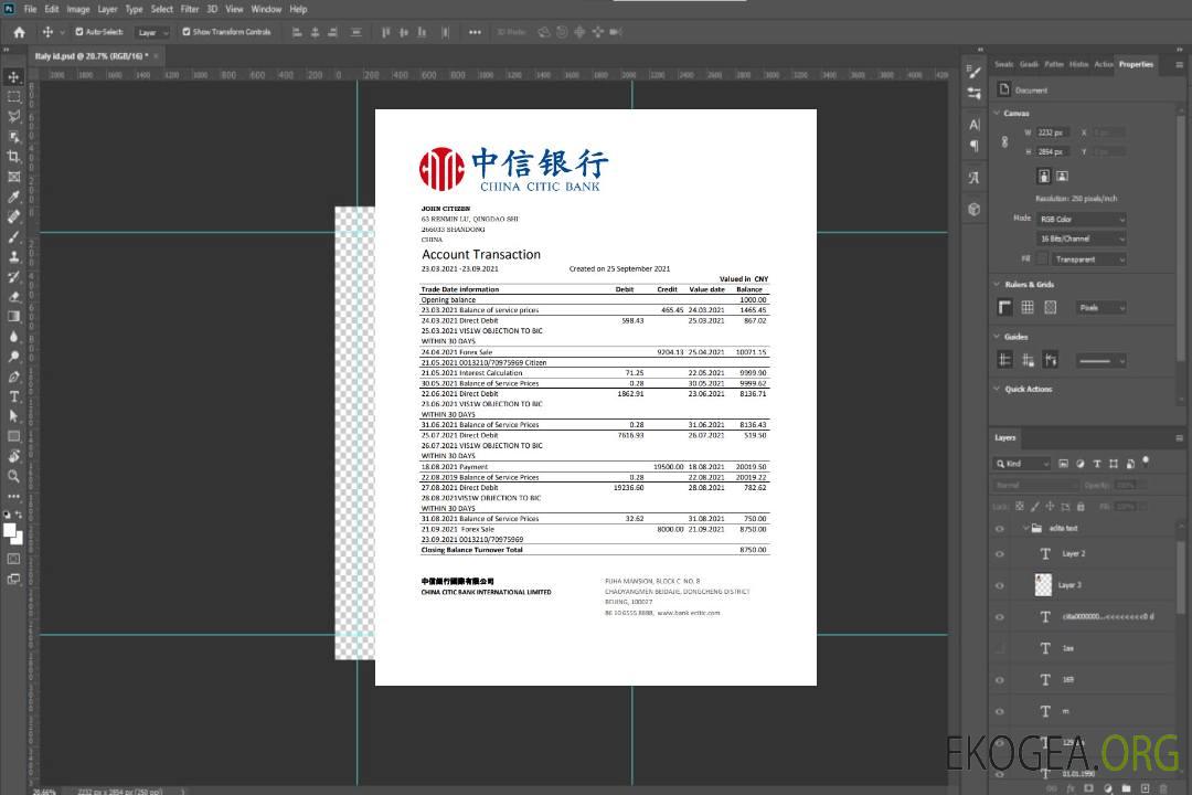 Modèle de relevé bancaire de China Citic Bank Corp facile à remplir au format Excel et PDF template